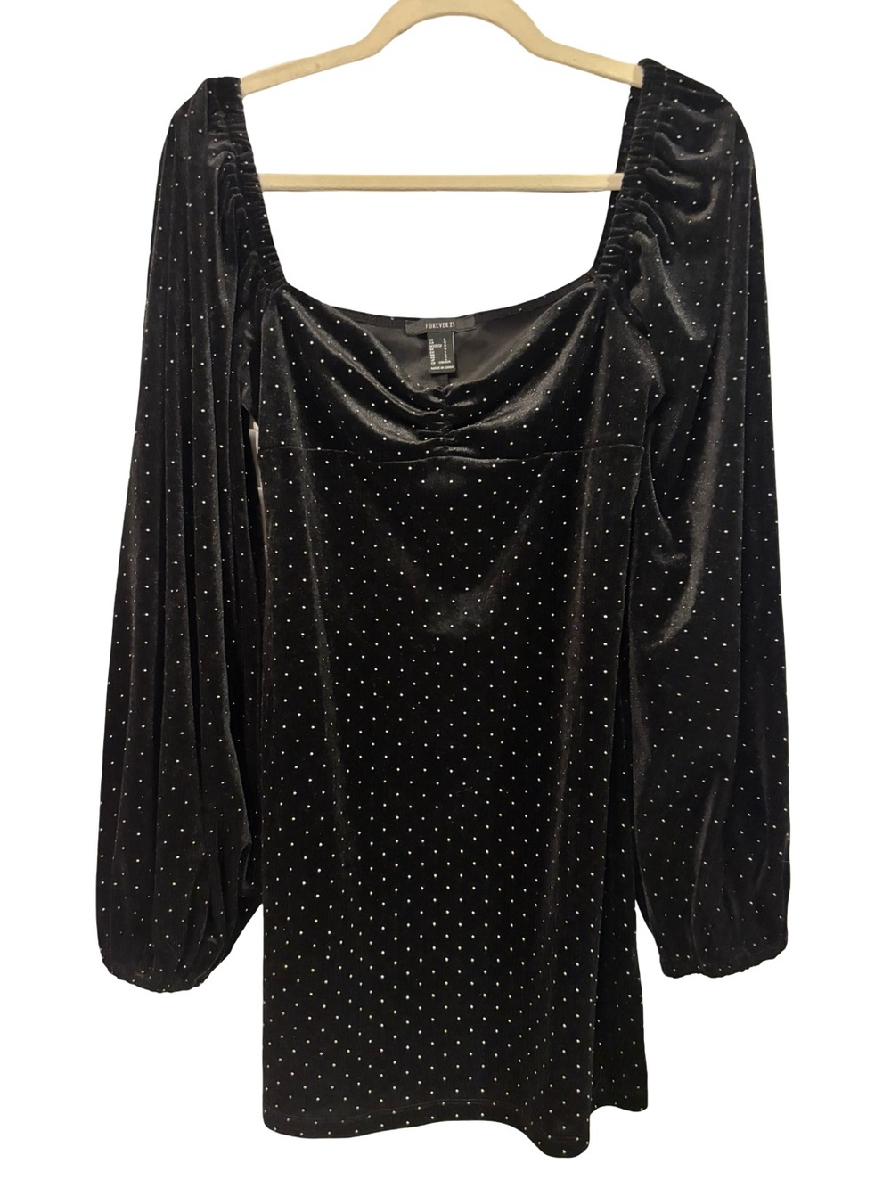 Black Velvet Y2K Long-Sleeve Puff Sleeves Off Shoulders Studded Mini Dress Large